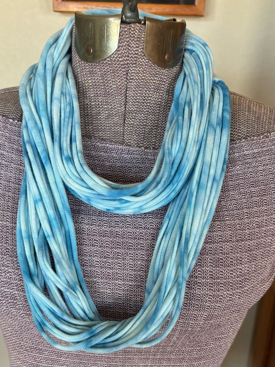 Handmade Accessories - Tie dyed infinity spaghetti T-shirt scarf. Personally handmade! Blue and white.